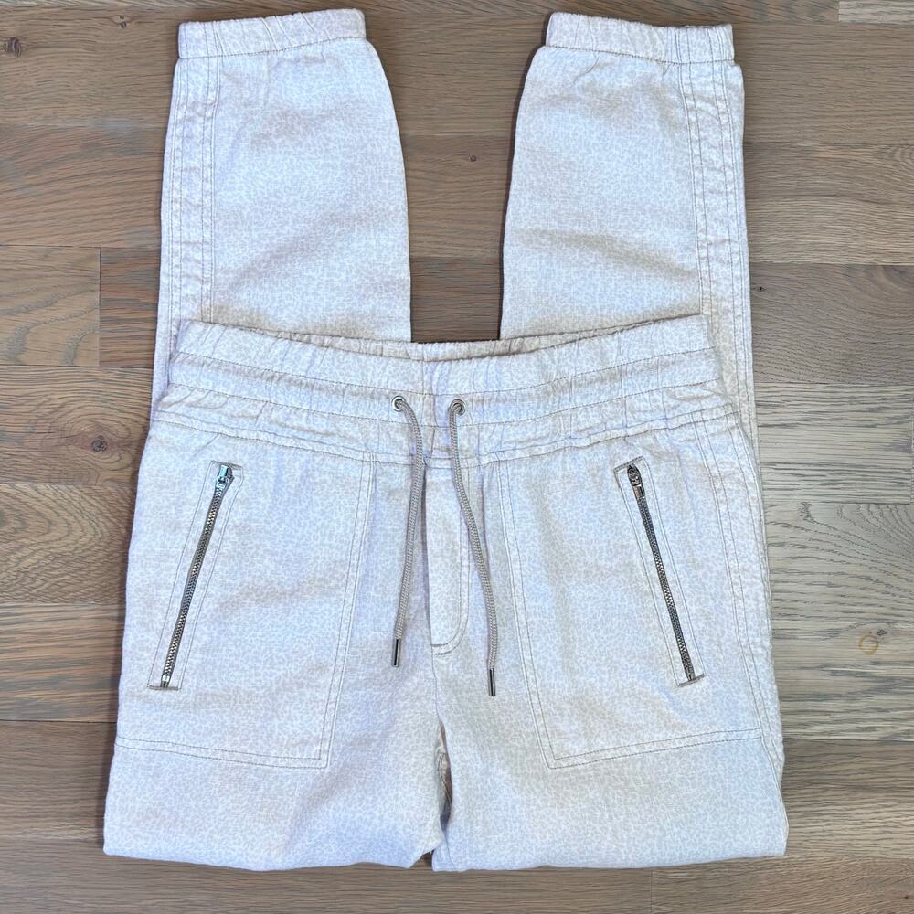Athleta Cabo 100% Linen Jogger Cheetah Print Cream Athleisure Women Size 4 - Picture 12 of 12